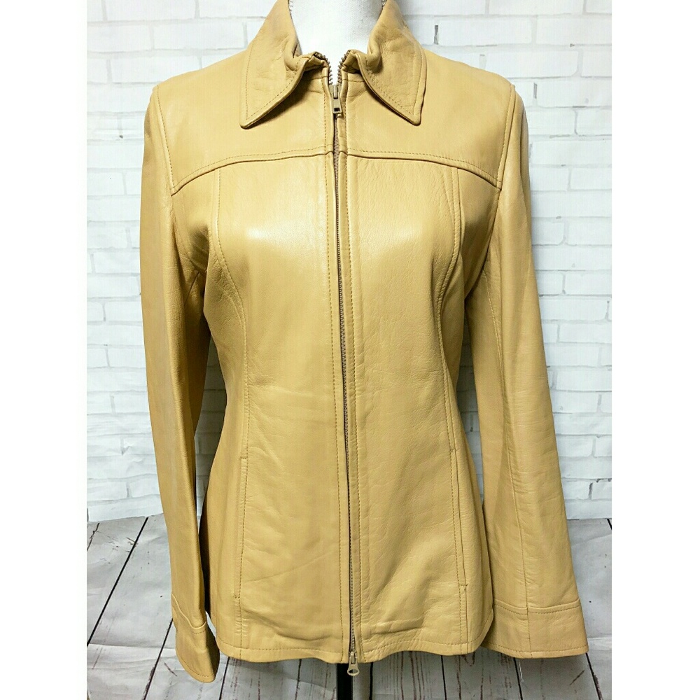 Adriana V Campanile Tan Faux Leather Jacket Sz M
